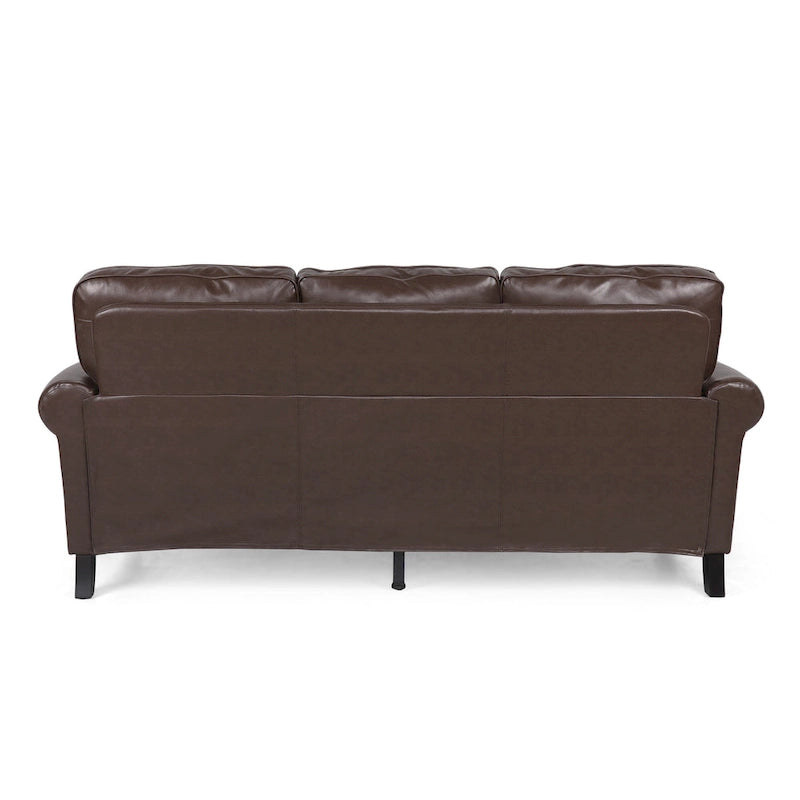 80-Inch Faux Leather 3-Seater Sofa - Rolled Arms with Nailhead Trim, Tapered Birch Legs, Contemporary Design, 80x34x37"