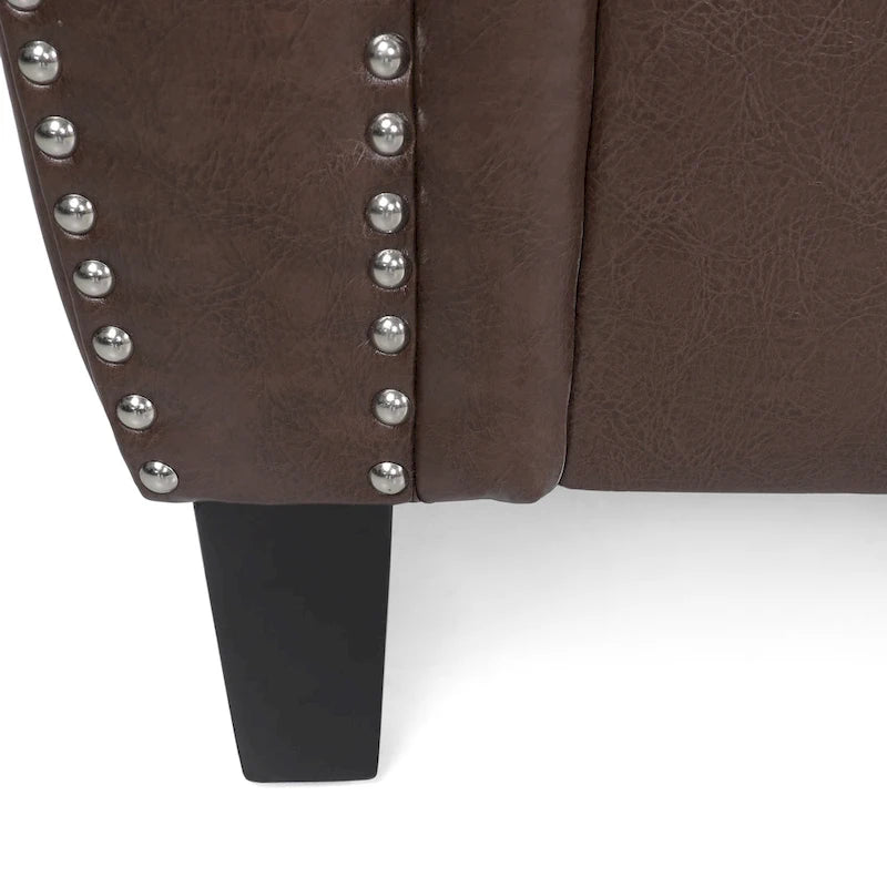 80-Inch Faux Leather 3-Seater Sofa - Rolled Arms with Nailhead Trim, Tapered Birch Legs, Contemporary Design, 80x34x37"