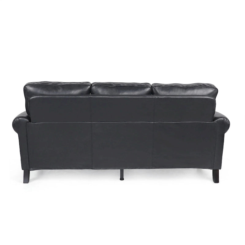 80-Inch Faux Leather 3-Seater Sofa - Rolled Arms with Nailhead Trim, Tapered Birch Legs, Contemporary Design, 80x34x37"
