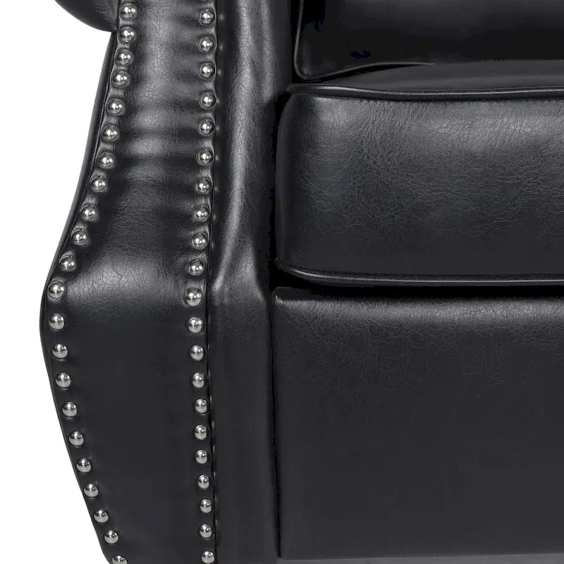80-Inch Faux Leather 3-Seater Sofa - Rolled Arms with Nailhead Trim, Tapered Birch Legs, Contemporary Design, 80x34x37"