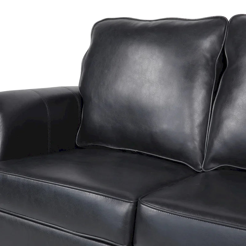 80-Inch Faux Leather 3-Seater Sofa - Rolled Arms with Nailhead Trim, Tapered Birch Legs, Contemporary Design, 80x34x37"