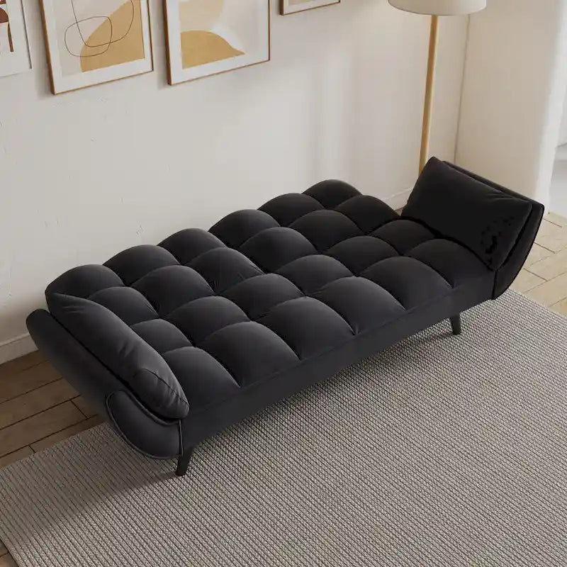 Black 57 Convertible Loveseat Sofa Bed with Adjustable Backrest, Pillows