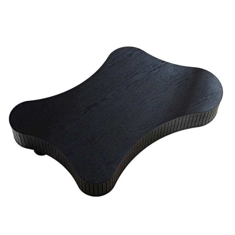 42-Inch Drum Coffee Table - Irregular Shape, Walnut Ash Grain Finish, Solid Wood & MDF, Pedestal Base, Modern Compact Design