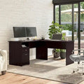 60W L-Shaped Computer Desk with Drawers, Hutch & File Storage - Transitional Home Office Furniture, 200lb Capacity