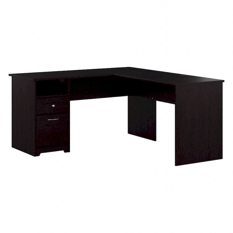 60W L-Shaped Computer Desk with Drawers, Hutch & File Storage - Transitional Home Office Furniture, 200lb Capacity