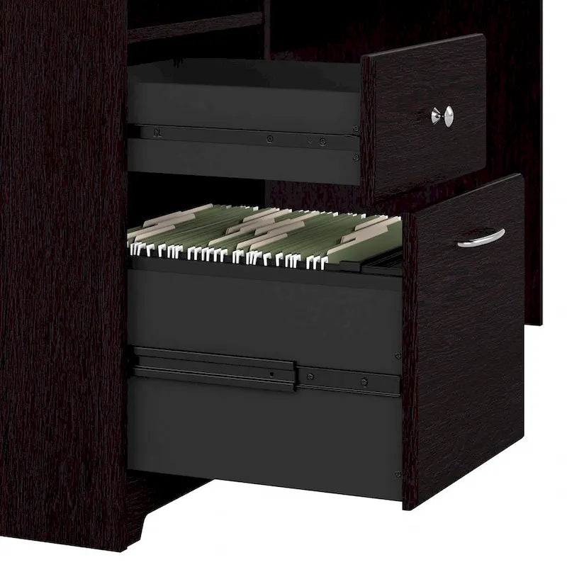 60W L-Shaped Computer Desk with Drawers, Hutch & File Storage - Transitional Home Office Furniture, 200lb Capacity