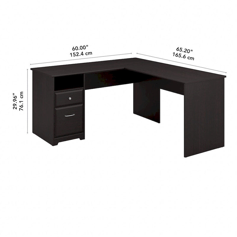 60W L-Shaped Computer Desk with Drawers, Hutch & File Storage - Transitional Home Office Furniture, 200lb Capacity