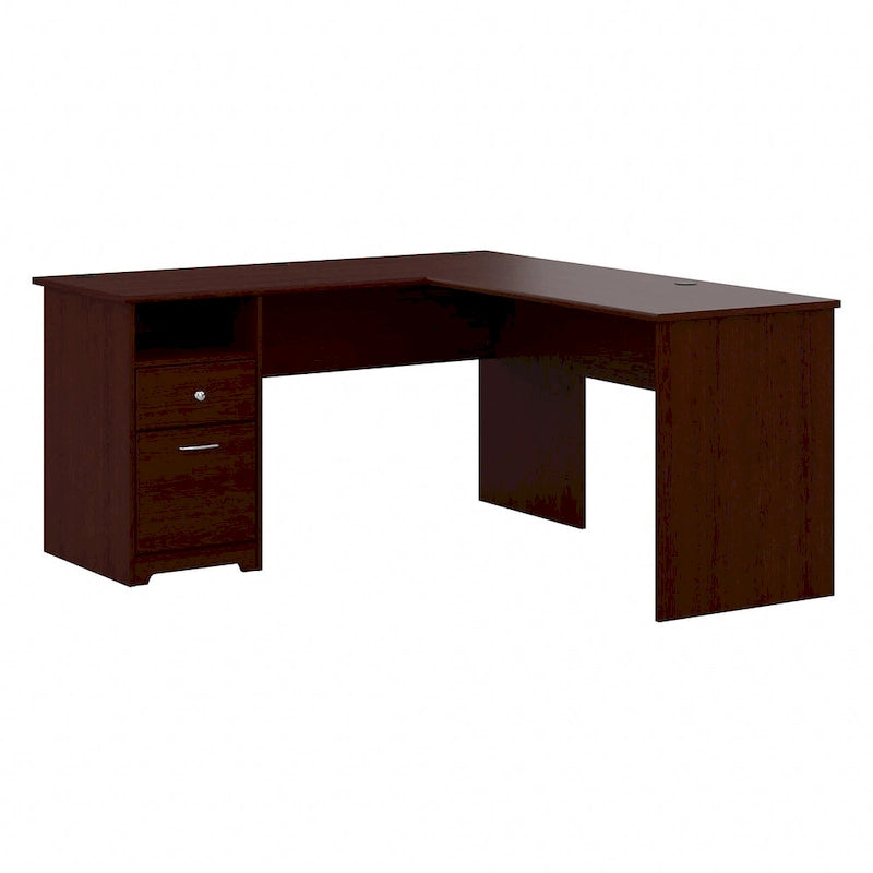 60W L-Shaped Computer Desk with Drawers, Hutch & File Storage - Transitional Home Office Furniture, 200lb Capacity