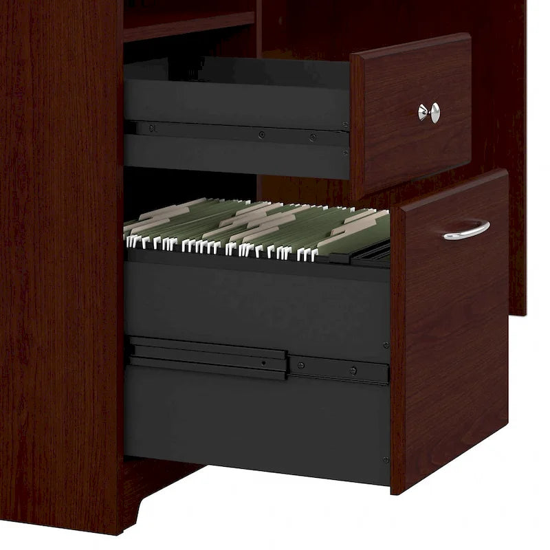 60W L-Shaped Computer Desk with Drawers, Hutch & File Storage - Transitional Home Office Furniture, 200lb Capacity