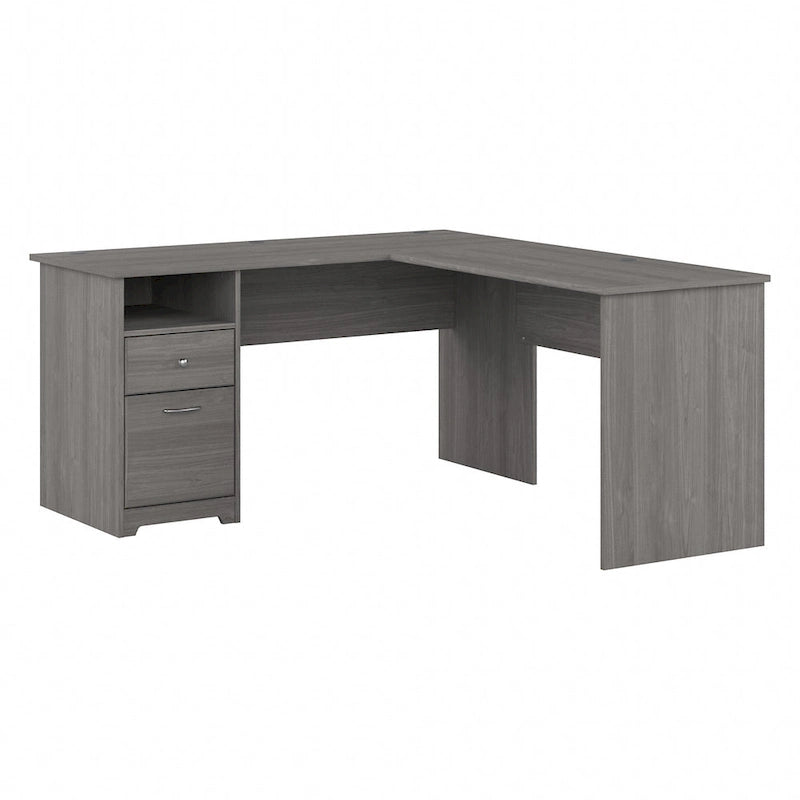 60W L-Shaped Computer Desk with Drawers, Hutch & File Storage - Transitional Home Office Furniture, 200lb Capacity
