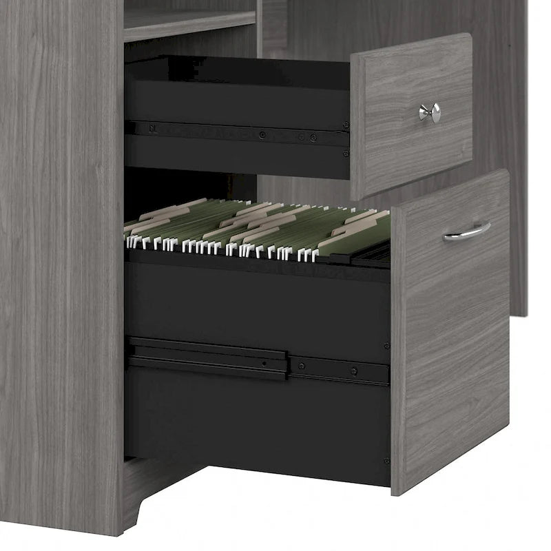 60W L-Shaped Computer Desk with Drawers, Hutch & File Storage - Transitional Home Office Furniture, 200lb Capacity