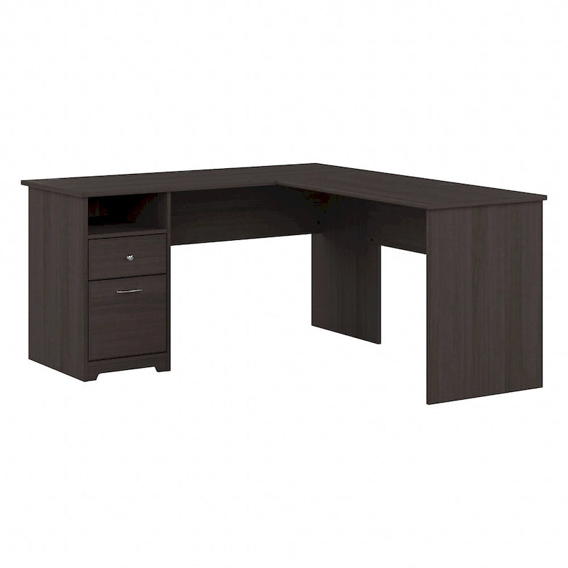 60W L-Shaped Computer Desk with Drawers, Hutch & File Storage - Transitional Home Office Furniture, 200lb Capacity