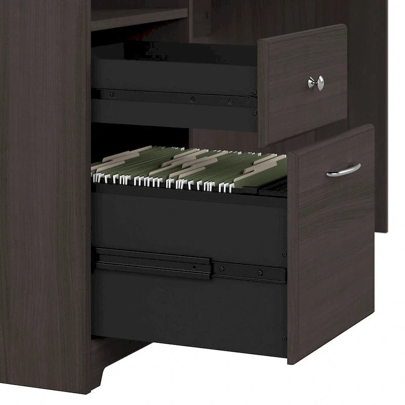 60W L-Shaped Computer Desk with Drawers, Hutch & File Storage - Transitional Home Office Furniture, 200lb Capacity