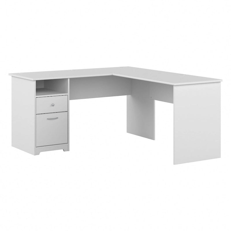 60W L-Shaped Computer Desk with Drawers, Hutch & File Storage - Transitional Home Office Furniture, 200lb Capacity