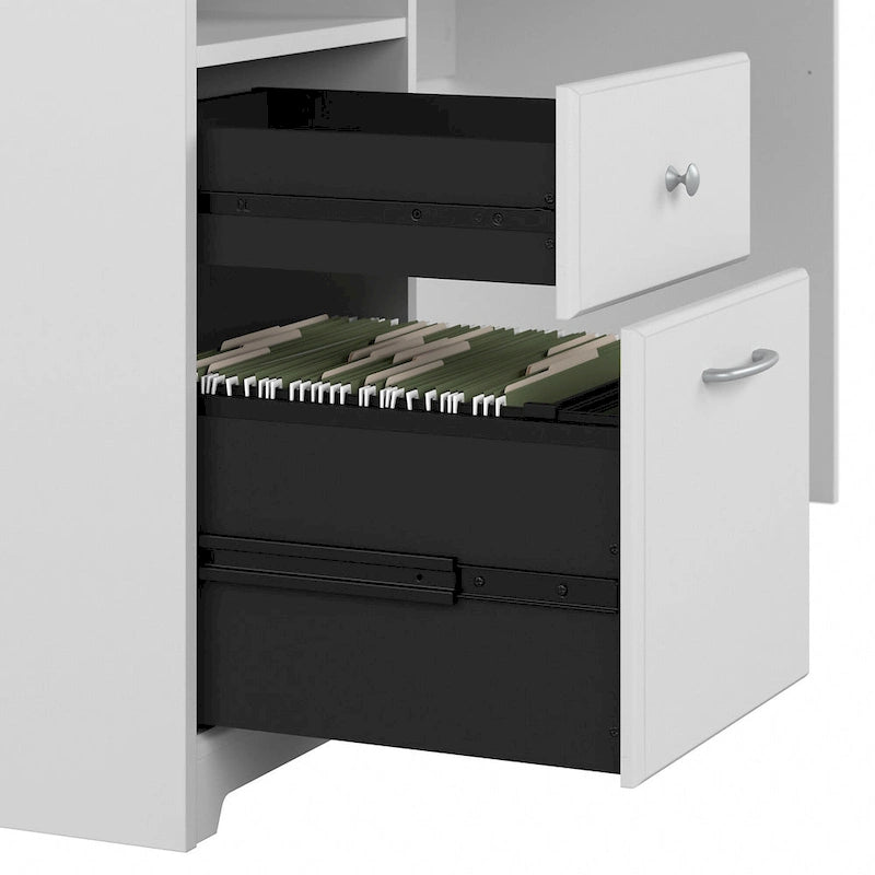 60W L-Shaped Computer Desk with Drawers, Hutch & File Storage - Transitional Home Office Furniture, 200lb Capacity