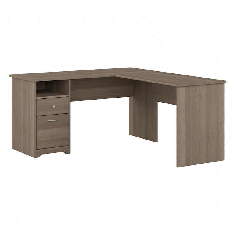 60W L-Shaped Computer Desk with Drawers, Hutch & File Storage - Transitional Home Office Furniture, 200lb Capacity