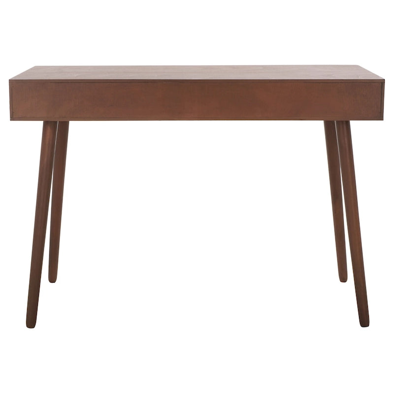 2-Drawer Writing Desk with Stiletto Legs & Brass Pulls - Mid-Century Modern Retro Style Home Office Desk - Compact Workspace Furniture