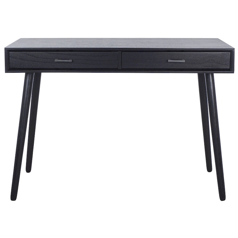 2-Drawer Writing Desk with Stiletto Legs & Brass Pulls - Mid-Century Modern Retro Style Home Office Desk - Compact Workspace Furniture