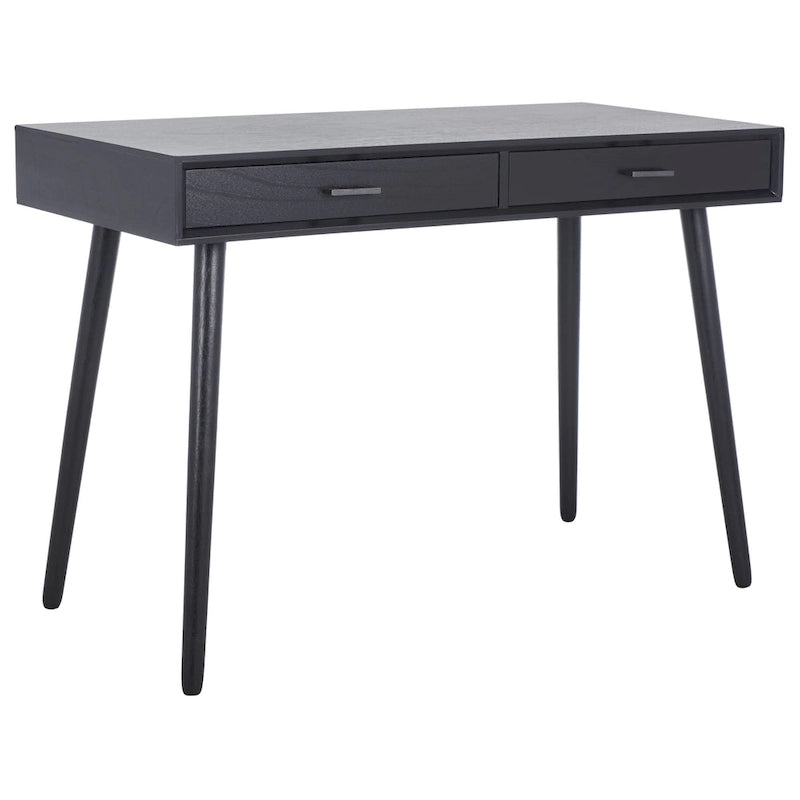 2-Drawer Writing Desk with Stiletto Legs & Brass Pulls - Mid-Century Modern Retro Style Home Office Desk - Compact Workspace Furniture