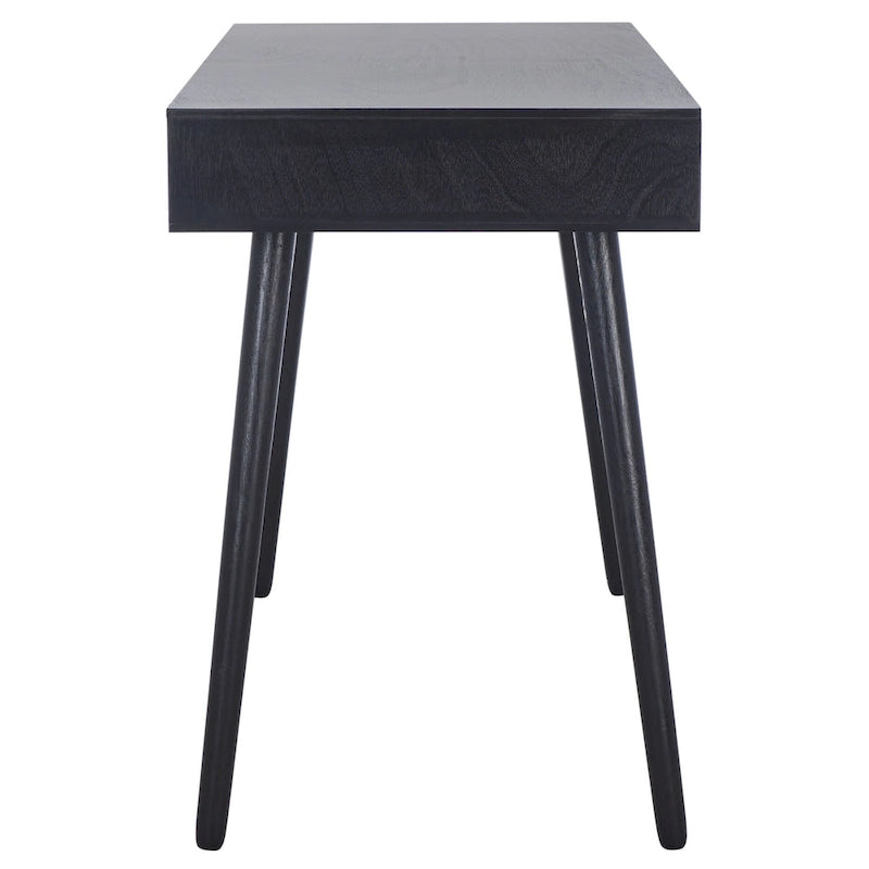2-Drawer Writing Desk with Stiletto Legs & Brass Pulls - Mid-Century Modern Retro Style Home Office Desk - Compact Workspace Furniture