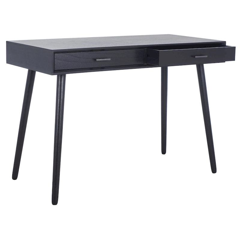 2-Drawer Writing Desk with Stiletto Legs & Brass Pulls - Mid-Century Modern Retro Style Home Office Desk - Compact Workspace Furniture