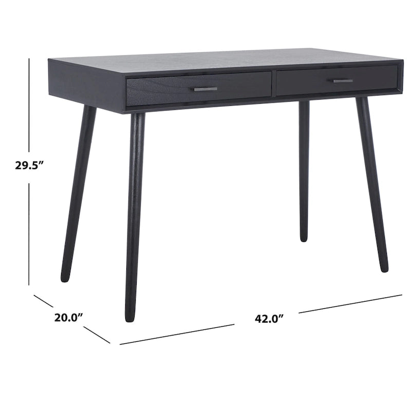 2-Drawer Writing Desk with Stiletto Legs & Brass Pulls - Mid-Century Modern Retro Style Home Office Desk - Compact Workspace Furniture