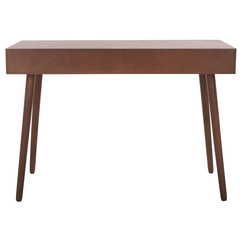 2-Drawer Writing Desk with Stiletto Legs & Brass Pulls - Mid-Century Modern Retro Style Home Office Desk - Compact Workspace Furniture