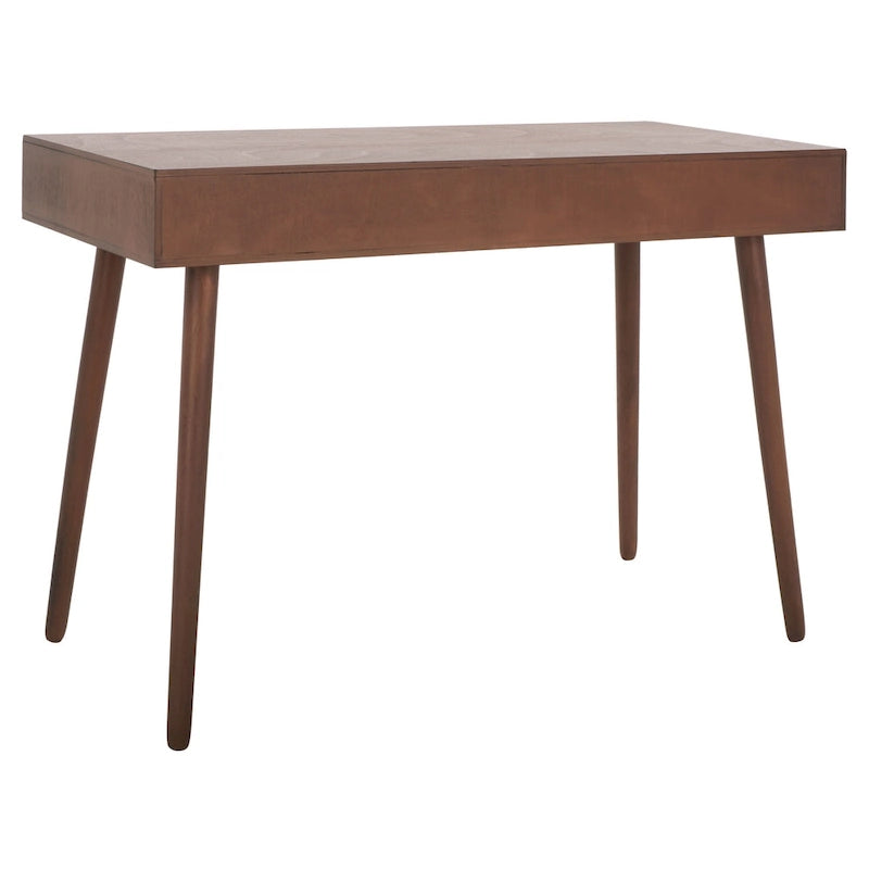 2-Drawer Writing Desk with Stiletto Legs & Brass Pulls - Mid-Century Modern Retro Style Home Office Desk - Compact Workspace Furniture