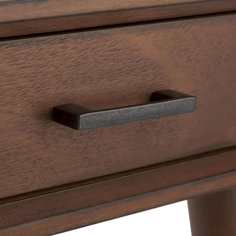 2-Drawer Writing Desk with Stiletto Legs & Brass Pulls - Mid-Century Modern Retro Style Home Office Desk - Compact Workspace Furniture