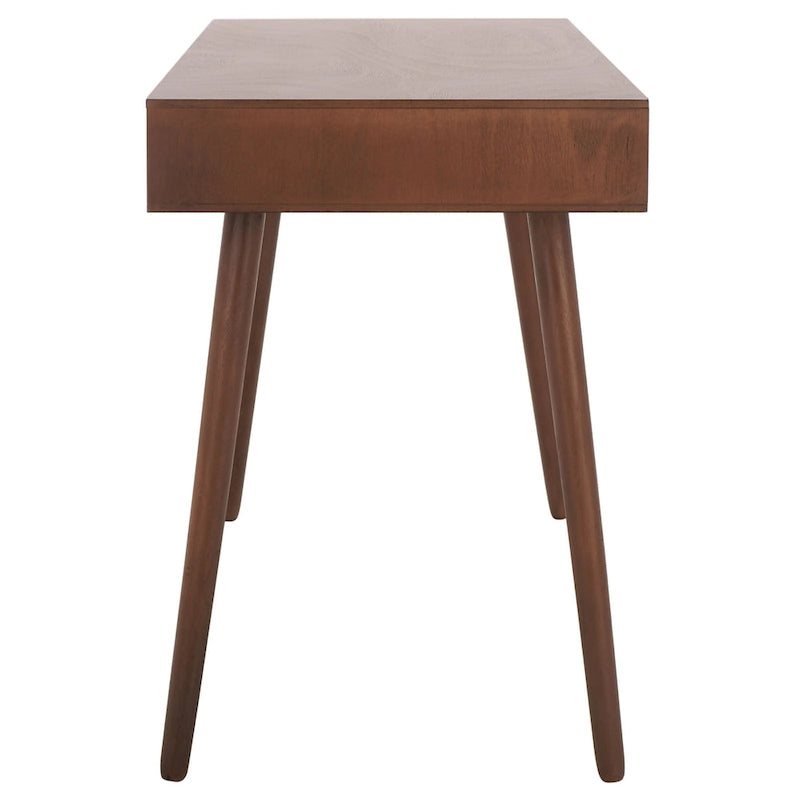 2-Drawer Writing Desk with Stiletto Legs & Brass Pulls - Mid-Century Modern Retro Style Home Office Desk - Compact Workspace Furniture