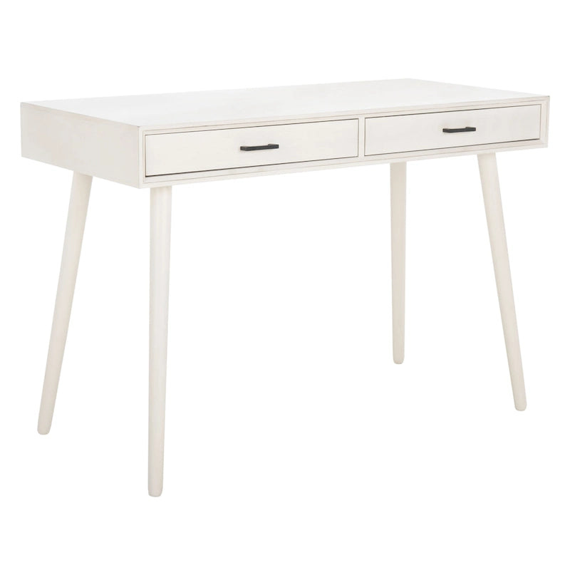 2-Drawer Writing Desk with Stiletto Legs & Brass Pulls - Mid-Century Modern Retro Style Home Office Desk - Compact Workspace Furniture