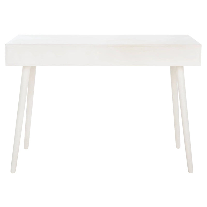 2-Drawer Writing Desk with Stiletto Legs & Brass Pulls - Mid-Century Modern Retro Style Home Office Desk - Compact Workspace Furniture