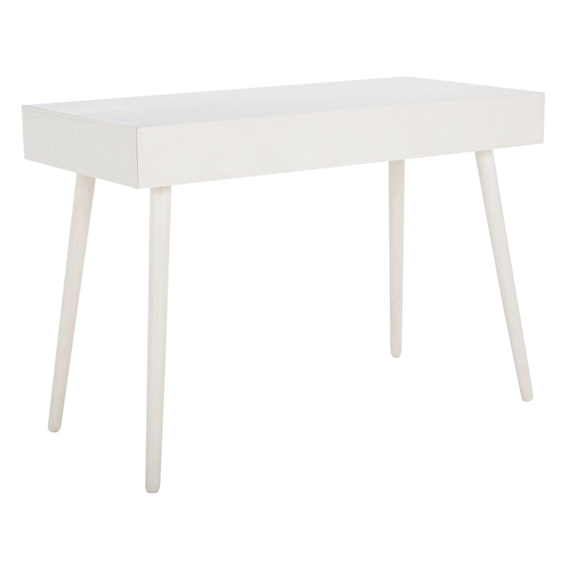 2-Drawer Writing Desk with Stiletto Legs & Brass Pulls - Mid-Century Modern Retro Style Home Office Desk - Compact Workspace Furniture