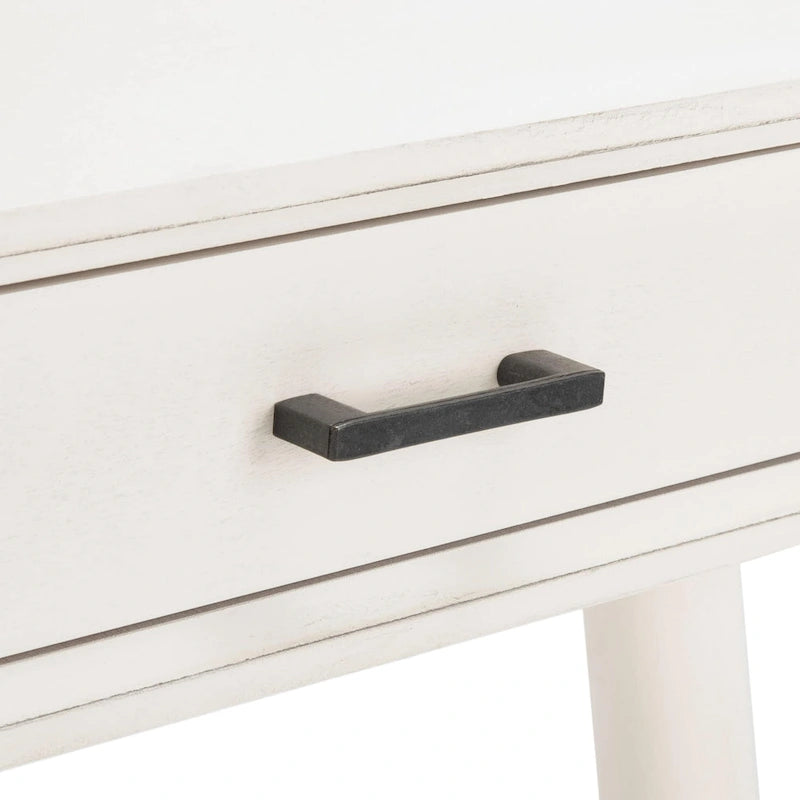 2-Drawer Writing Desk with Stiletto Legs & Brass Pulls - Mid-Century Modern Retro Style Home Office Desk - Compact Workspace Furniture