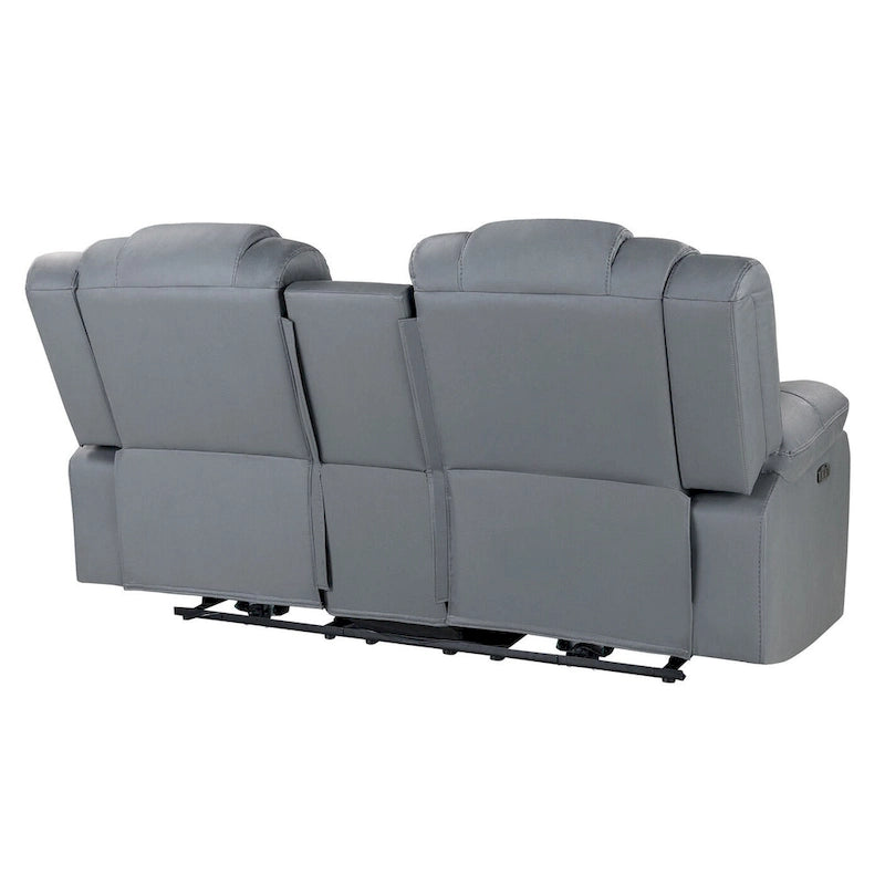 75" Light Gray Faux Leather Power Reclining Loveseat with Storage Console Cup Holders LED Light Strip