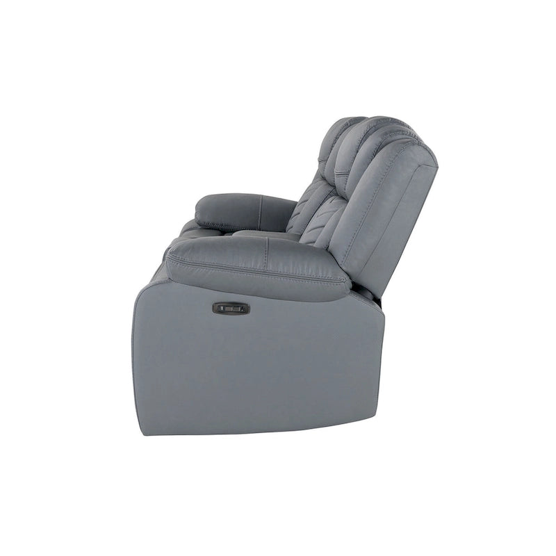 75" Light Gray Faux Leather Power Reclining Loveseat with Storage Console Cup Holders LED Light Strip