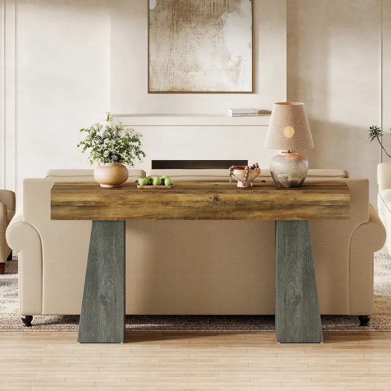 63-Inch Farmhouse Console Table - Wooden Entryway Table, Modern Japanese Minimalist, Engineered Wood Top, 11.8x63x33.5", 52lbs