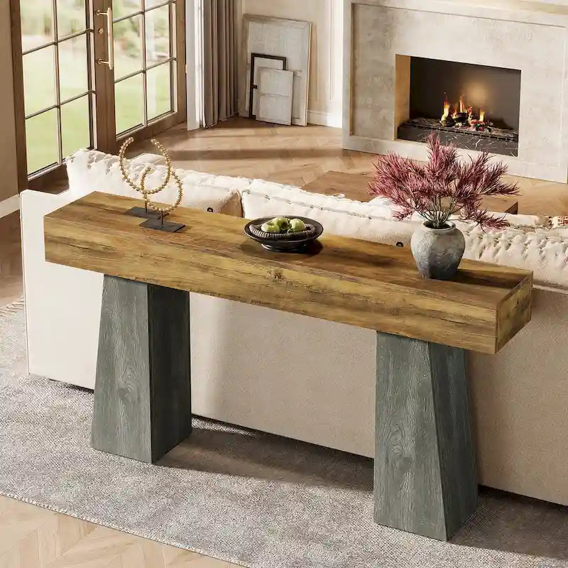 63-Inch Farmhouse Console Table - Wooden Entryway Table, Modern Japanese Minimalist, Engineered Wood Top, 11.8x63x33.5", 52lbs