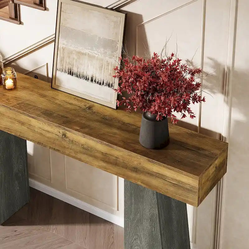 63-Inch Farmhouse Console Table - Wooden Entryway Table, Modern Japanese Minimalist, Engineered Wood Top, 11.8x63x33.5", 52lbs