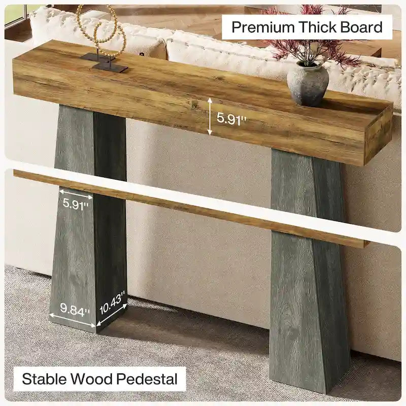63-Inch Farmhouse Console Table - Wooden Entryway Table, Modern Japanese Minimalist, Engineered Wood Top, 11.8x63x33.5", 52lbs