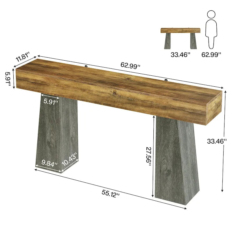 63-Inch Farmhouse Console Table - Wooden Entryway Table, Modern Japanese Minimalist, Engineered Wood Top, 11.8x63x33.5", 52lbs