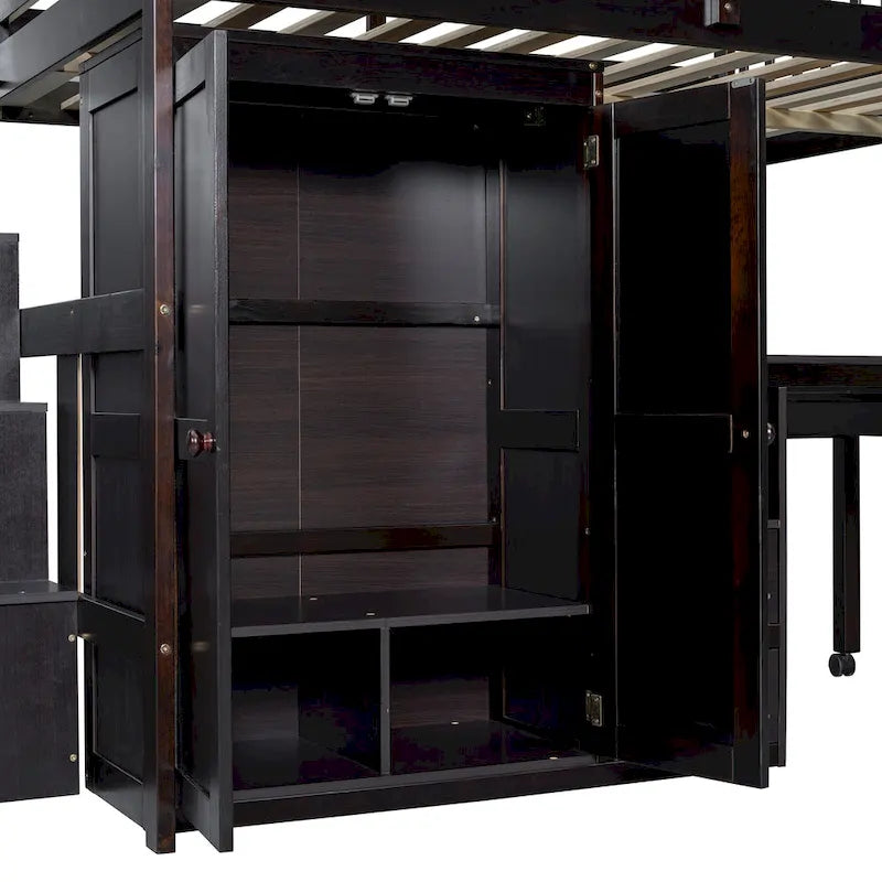 Full Loft Bed with Stairs, Built-in Desk & 5-in-1 Storage