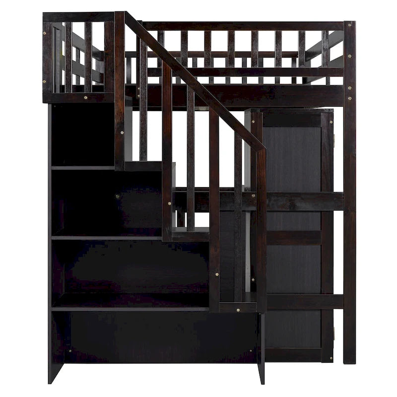 Full Loft Bed with Stairs, Built-in Desk & 5-in-1 Storage