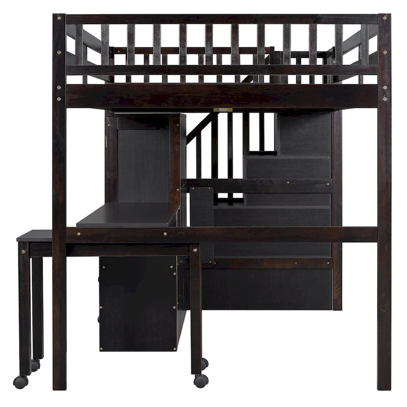Full Loft Bed with Stairs, Built-in Desk & 5-in-1 Storage