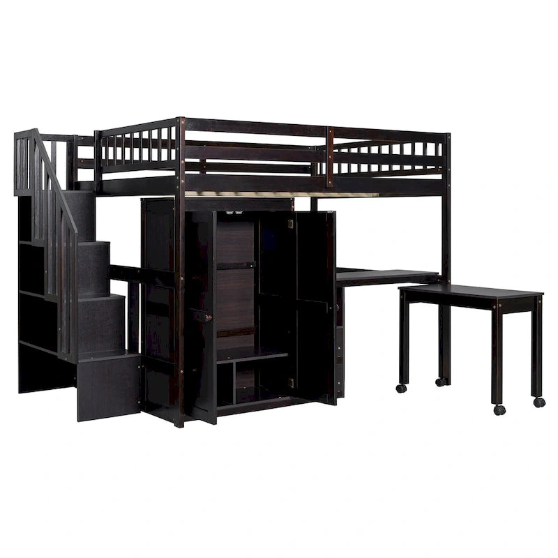Full Loft Bed with Stairs, Built-in Desk & 5-in-1 Storage