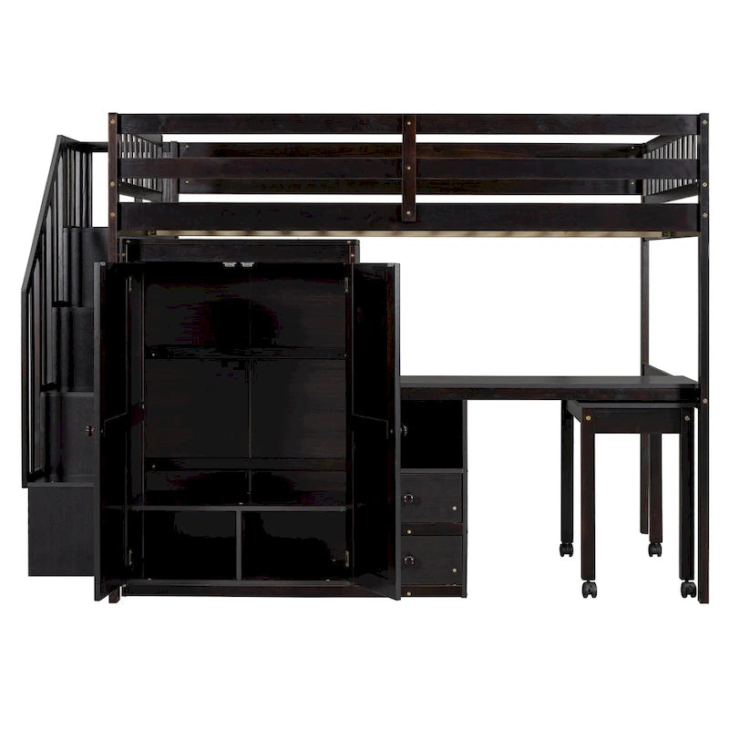 Full Loft Bed with Stairs, Built-in Desk & 5-in-1 Storage