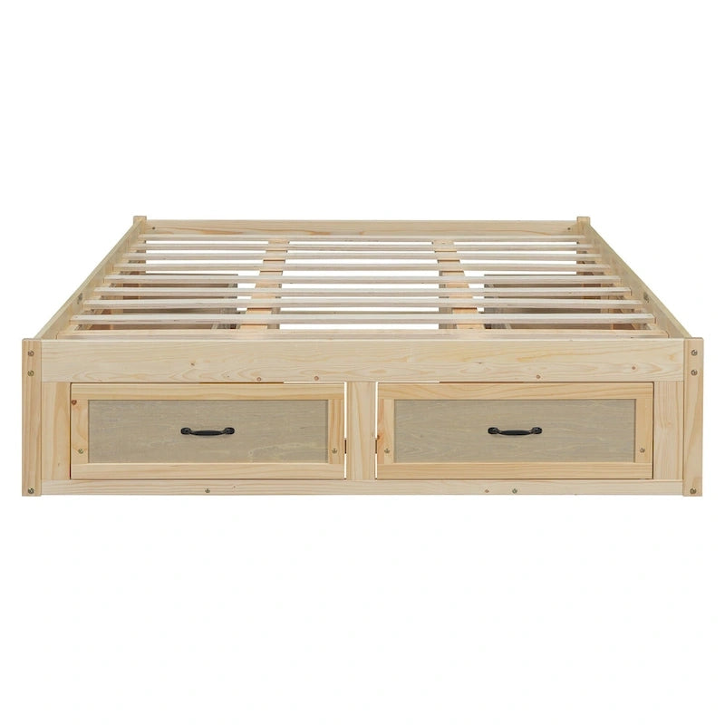 Queen Size Platform Bed with 6 Storage Drawers, Antique White