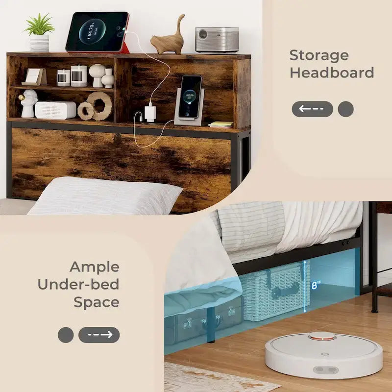 Costway Twin/Full/Queen/King Bed Frame with Charging Station Storage