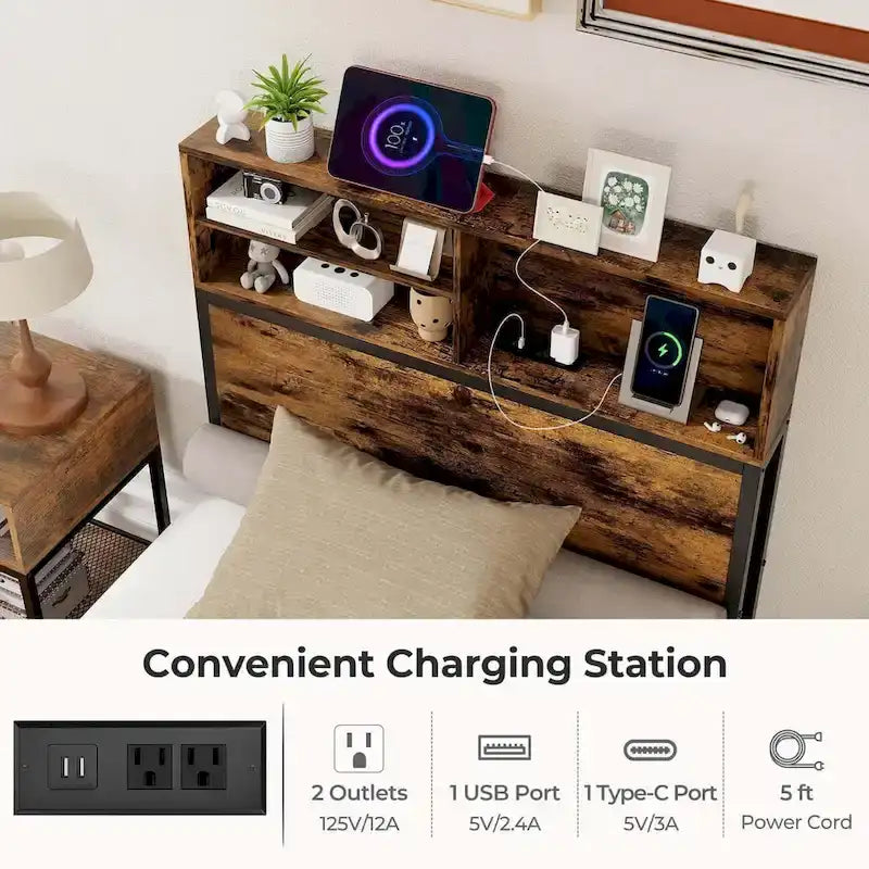 Costway Twin/Full/Queen/King Bed Frame with Charging Station Storage