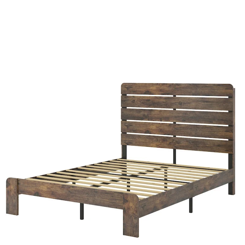 3-Piece Bedroom Set - Wood Platform Bed with Headboard & 2 Nightstands, Solid Wood, 3 Drawers Each, Farmhouse Style